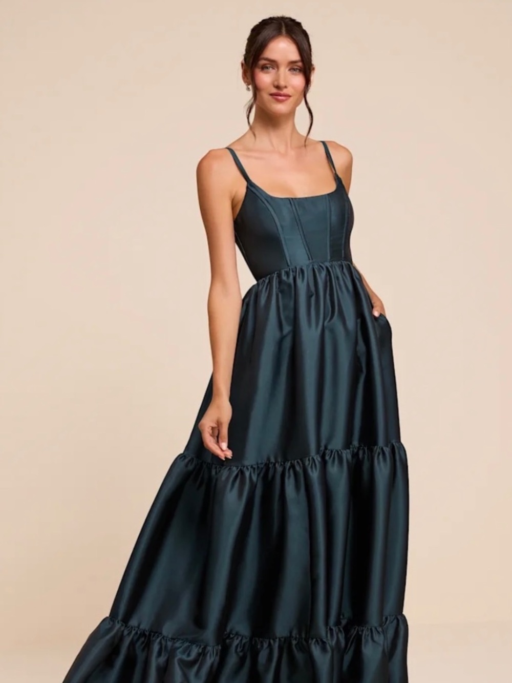 Teal Floral Tiered Bustier Maxi Dress